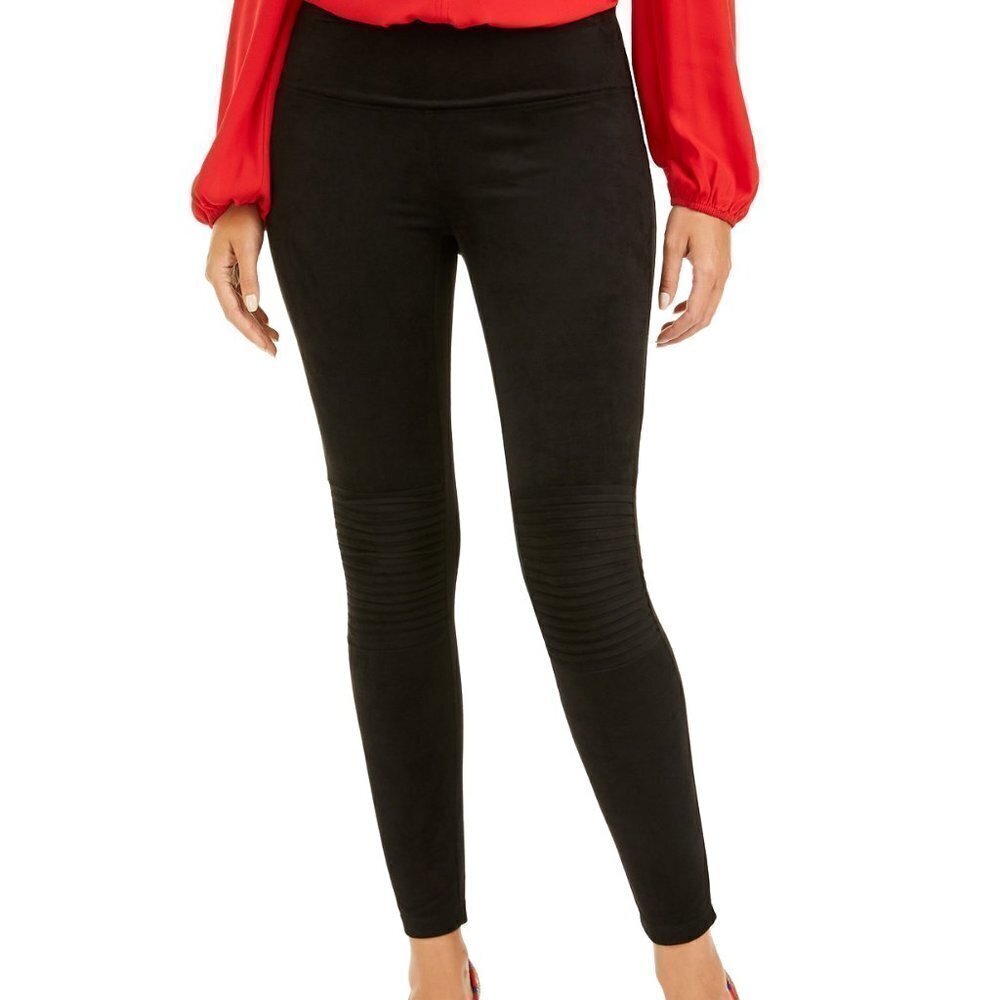 L342 Inc Black Pintucked Faux-Suede Leggings - XS